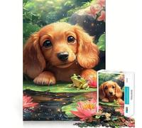 Puppy And Frog in Lily Pond Hard Jigsaw Puzzle for Adults 1000 Pieces Boost Memory Soothing Play Premium Cut Perfect Present (38x26cm)