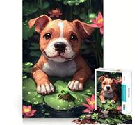 Puppy And Frog in Lily Pond Jigsaw Puzzles for Adults 1000 Piece Mind Puzzle Slow Enjoy Image Assembly Perfect Present (38x52cm)