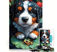Puppy And Frog on Lily Pad 1000 Adult Pieces Jigsaw Puzzle Mind Challenge Toy Together Fun Quality Cut (38x26cm)