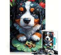 Puppy And Frog on Lily Pad 1000 Pieces Jigsaws Adults Puzzles Gifts Think Game Leisure Fun Quality Edge Lovely Present (50x75cm)