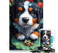 Puppy And Frog on Lily Pad Jigsaw Puzzles 1000 Pieces for Adults Focus Brain Toy Home Leisure Tight Edge Santa Wish Gift (38x52cm)