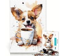Puppy at Coffee Time 1000 Piece Jigsaw Puzzles for Adults Jigsaw Smart Game Together Fun Image Assembly Seasonal Gift (38x26cm)