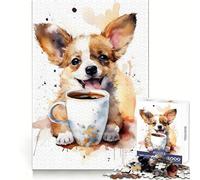 Puppy at Coffee Time 1000 Piece Jigsaw Puzzles for Adults Jigsaw Smart Game Together Fun Image Assembly Seasonal Gift (38x26cm)