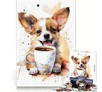 Puppy at Coffee Time 1000 Piece Jigsaw Puzzles for Teenagers Jigsaw Logic Ability Toy Soft Relax Accurate Cut Cherished Gift (38x52cm)