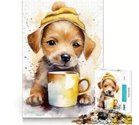 Puppy at Coffee Time 1000 Piece Jigsaw Puzzles for Teenagers Jigsaw Memory Lift Light Relax Image Assembly (50x75cm)