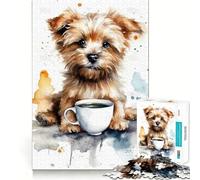 Puppy at Coffee Time Jigsaw Puzzles for Adults 1000 Pieces Brain Workout Toy Relaxing Fun Art Assembly (38x26cm)