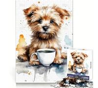 Puppy at Coffee Time Jigsaw Puzzles for Adults 1000 Pieces Brain Workout Toy Relaxing Fun Art Assembly (38x26cm)