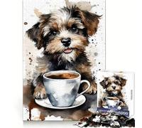 Puppy at Tea Time Jigsaw Puzzles for Adults 1000 Pieces Fine Logic Toy Casual Relax Neat Edge Fine Art Piece (38x26cm)