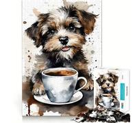 Puppy at Tea Time Jigsaw Puzzles for Adults 1000 Pieces Fine Logic Toy Casual Relax Neat Edge Fine Art Piece (38x26cm)