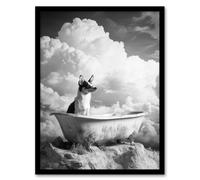 Puppy Bathtub on Mountain Peak Surreal Dog Lover Framed Art Print Artery8 Grey A4