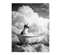 Puppy Bathtub on Mountain Peak Surreal Dog Lover Wall Art Print Artery8 Grey W24 inch x H32 inch