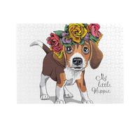 Puppy Beagle Floral Head Wreath,500 Pieces Puzzles for Adults-Wooden Jigsaw Puzzle for Adults Elderly