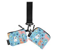 Puppy Bees Women's Wallets Card Cases Mini Fashion Business Card Holder with Keychain for Women Men 2 Packs, Puppy bees happy blue, One Size, Modern
