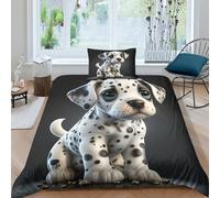 Puppy - Black And White Dalmatian Luxurious 3D Printed Duvet Cover Set,Soft Brushed Microfiber Quilt Covers,With Zipper Closure Pillowcases Stylish And Comfortable Bedding for Him Single（135x200cm）