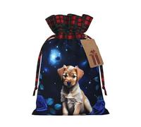 Puppy Blue Rose Holiday Printed Drawstring Pouch M For Party Wrapping, Wedding Favor, And Storage