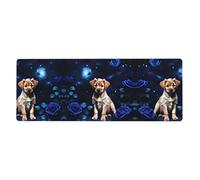 Puppy Blue Rose Long and Large Rubber Mouse pad for Office Computers 12x31.5in