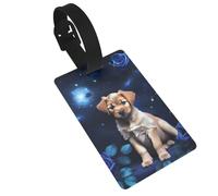 Puppy Blue Rose Luggage tag.Personalized Full-Width Printed PVC, Business Card Size, with Detachable Wrist Strap.