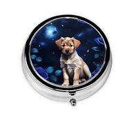Puppy Blue Rose Mini Round Pill Box, can be Put into Wallet, Pocket, Light and Convenient, 3 Compartment Pill Box, Portable Pill Box,