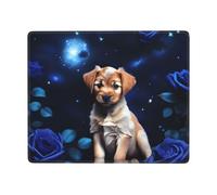 Puppy Blue Rose Non-Slip Mouse Pad Seven by Nine Inch Horizontal Design for Office Gaming and Laptop Use