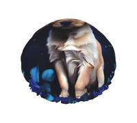 Puppy Blue Rose Print Shower Cap â€“ Double Layer Bath Hair Cap with Elastic Band Lining, Ideal for Home Spa, Hotel, and Travel