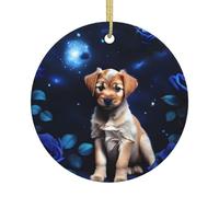 Puppy Blue Rose Printed Christmas Tree Ceramic Ornaments Holiday Decoration Christmas Unique Pendant for Christmas Party