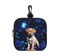 Puppy Blue Rose Small Zip Pouch-Waterproof Neoprene Storage Bag for Earbuds, Keychain Clip Case for Coins Cards USB, Travel Organiser