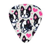 Puppy-Boston-Terrier-Heart 12 Pack Guitar Picks With 3 Thicknesses And Storage Box, Abs Plectrums For Electric Bass Guitar Players