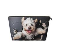 Puppy Breaks Down Wall Pattern Women'S Cosmetic Bag Leather Handbag Portable Large Capacity Zipper Travel Bag Storage Bag, Gold, One Size