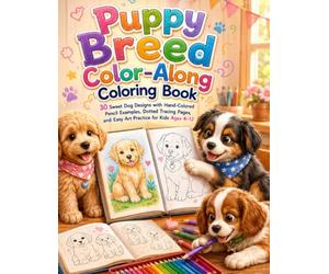 Puppy Breed Color-Along Coloring Book: 30 Sweet Dog Designs with Hand-Colored Pencil Examples, Dotted Tracing Pages, and Easy Art Practice for Kids ... (Cute Paws Pet Friends Coloring Collection)