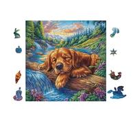 Puppy by Lake 100-piece Jigsaw Puzzle Bundle Family Puzzle Lovers Brain Training Mindful Activity Spring Paperboard Creativity & Gift Giving 28x28cm