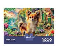 Puppy by Lake 1000 Piece Thick Cardboard Jigsaw Puzzle in Flower Field for Kids, Mind Relaxation Puzzle, Office Break Puzzle, Puzzle for Family Fun 38x26cm/1000pcs