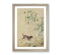Puppy By Lang Shining Asian Japanese Framed Print | A4 Oak Framed Wall Art | Ready to Hang | Asian Animal Picture | Living Room Bedroom Lounge Office