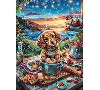 Puppy Chef in Cozy Kitchen 300 Piece Complete Jigsaw Puzzle Set Magical Accompany Fairy Tale Teens Beginners Educational Challenge Puzzle Fans Group Play Anniversary Quality Material 300 PCS