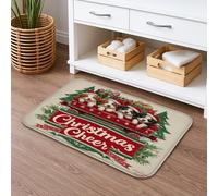 Puppy Christmas Quick Dry Bath Mat, Festive Red Green Dog Print Absorbent Non Slip Shower Mat, Flannel Washable Rugs for Bathroom Decorative 20x32 Inch