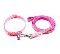 Puppy Collar and Lead Set with Footprint Pattern, Soft Nylon Adjustable Dog Collar and Leash - Quick-Release Buckle, Pink Bell, Rust-Resistant Hook for Small Medium Dogs Puppies (Pink Paw Set)