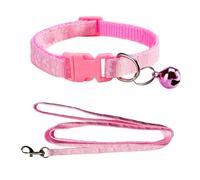 Puppy Collar Puppy Collar Set with Leash Pet Cat Collar Leash Design Nylon Adjustable Size 19-32cm Collar with Bell Adjustable Paw Print Comfortable and Durable（Pink）