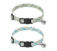 Puppy Collar Quick Release Buckle Collars for Girl and Boy Dogs 2 Pack Blush Green Palm Leaf Jungle Palm Tree Leaves Blue
