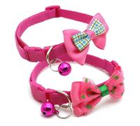 Puppy Collar with Bell, 2-Pack Hot Pink Dog Collar with Bell Cute Bowtie Cat Collar Nylon Adjustable Buckle for XXS XSmall Girl Pets Female Kitten Yorkie Teacup Chihuahua X-Small, Neck 7-12 Inch