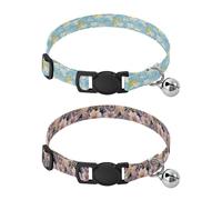 Puppy Collars Adjustable Girl and Boy Dog Collars 2 Pcs Retro Sky Sun Waves Retro Flower Golden Glitter