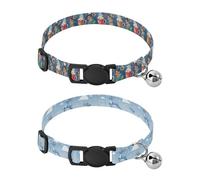 Puppy Collars Release Buckle Collar for Female Dogs 2 Pcs Christmas Blue Red Brown Drink Cookie Holly Christmas Blue Night Sky with Flying Reindeer