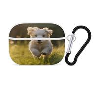 Puppy Crossing The Grass Earbuds Organizer Shockproof Protective Airpods Pro Cover with Carabiner Clip Anti Fall Carrying Earphone Case Cover for Airpods Pro 2nd Generation White