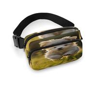 Puppy Crossing The Grass Fanny Pack Belt Bag with Adjustable Strap Fashion Waist Bag for Outdoor Sports Hiking, white, 20x13cm, Full Printed Waist Bag