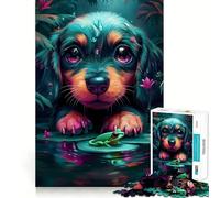 Puppy Dachshund Dog And Frog A Pond for Adults 1000 Piece Puzzle Mind Challenge Toy Calm Escape Quality Cut Art Collection Piece (50x75cm)
