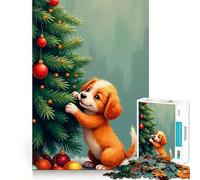 Puppy Decorating Christmas Tree 1000 Piece Jigsaw Puzzles for Adults Jigsaw Enhance Memory Gentle Leisure Firm Cut (38x26cm)