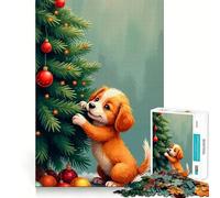 Puppy Decorating Christmas Tree 1000 Pieces Jigsaws Adults Puzzles Gifts Boost Memory Mental Relax Premium Cut Warm Surprise (38x52cm)