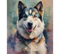 Puppy DIY Acrylic Painting Kit,Siberian Husky,Paint by Number for Adults Beginner,Canvas Painting Gift Kit for Dog Lovers,40x50cm,No Frame
