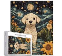 Puppy Dog Baby Night Sky Puzzle 1000 Pieces Embroidery Art Water Sides Yellow Floral Earth Texture Colorful DIY Puzzles for Home Decoration Gifts Family Puzzle Perfect for Game Nights