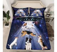 Puppy Dog Bed Sheet Set Outer Space Cute Dogs Bedding Sheets Galaxy Nebula Pet Dogsative Animal Bedding Fitted Sheet Gorgeous Lovely Animals Bed Cover 3Pcs King Size