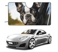 Puppy Dog Boston Terrier Car Windshield Sun Shade Keep Car Interior Cool 55"x30" Folding Front Window Sun Shade, Heat Shield for SUV, Truck, Blocks UV