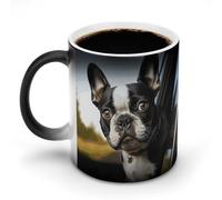 Puppy Dog Boston Terrier Color Changing Mug 12 Oz Magic Heat Sensitive Ceramic Coffee Cup Novelty Heat Activated Cup for Office Home Use, Unique Gift Idea for Coffee Tea Drinkers